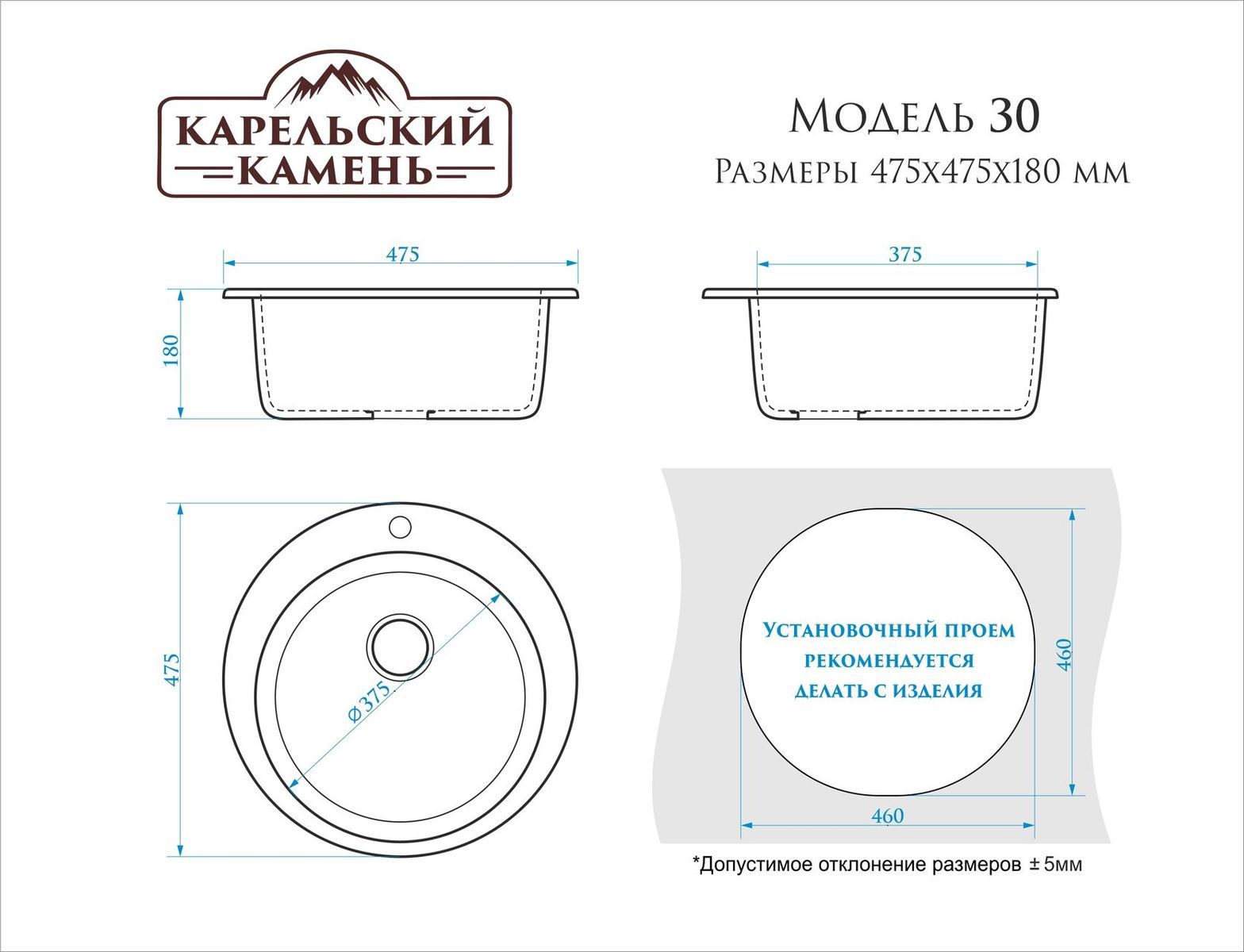 Мойка матовая 475*475*180мм, чёрный, ZETT